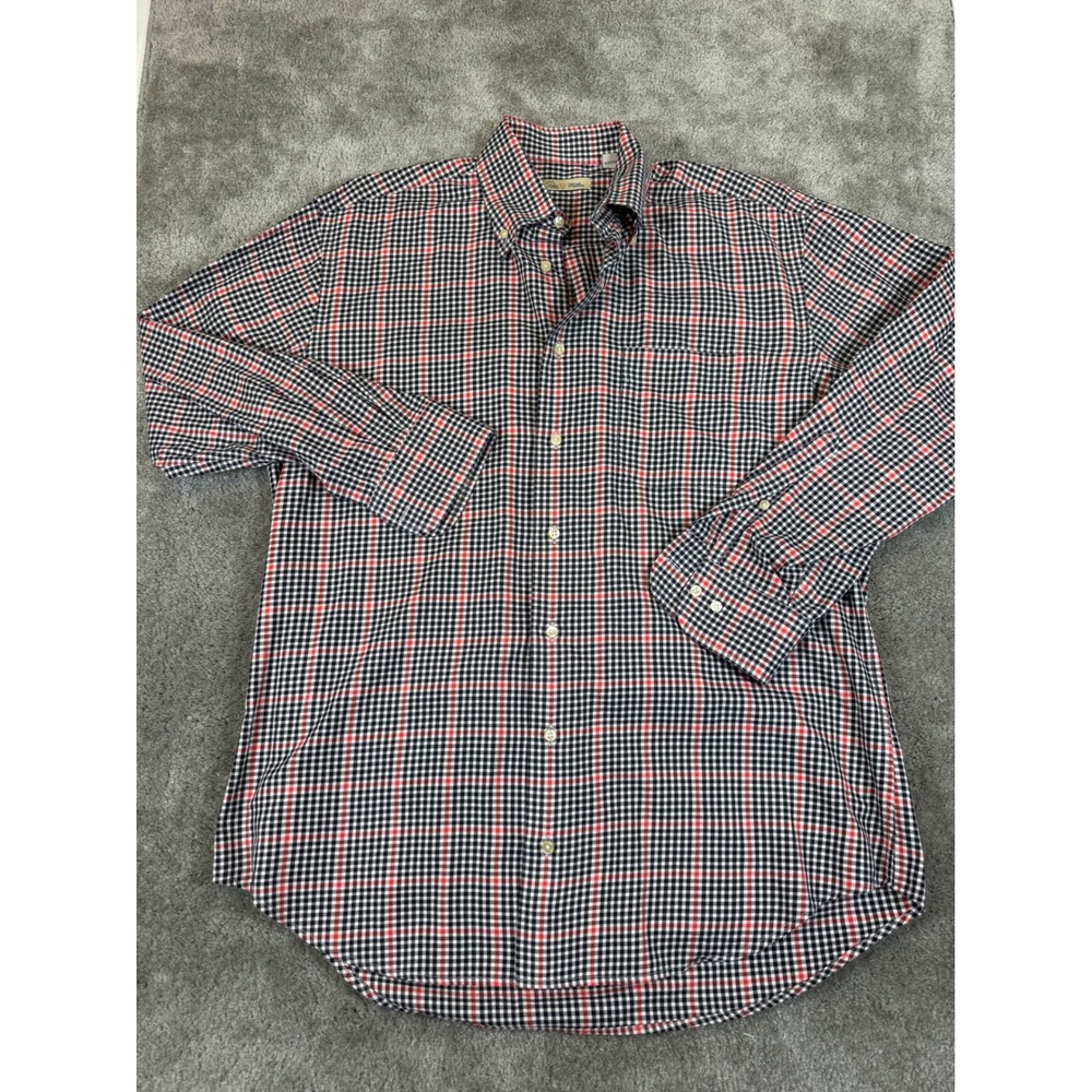 Peter Millar Mens Medium Gingham Check Button Down Shirt Black Red White Cotton